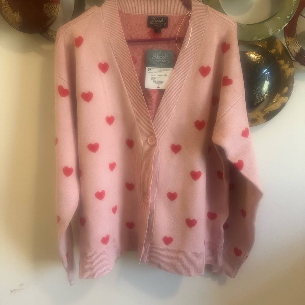 Abbot Main Pink Cardigan with Red Hearts
